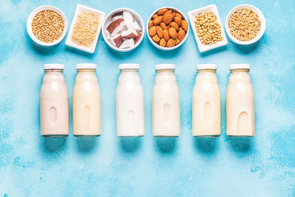 bottles of alternative milk and ingredients