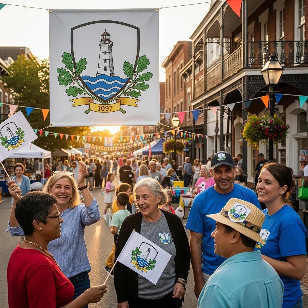 Community event showcasing residents with municipal emblems, highlighting cultural relevance and local pride